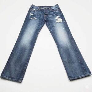 Abercrombie & Fitch Me's Distressed Jeans 32x30 Button Fly Classic Straight Blue